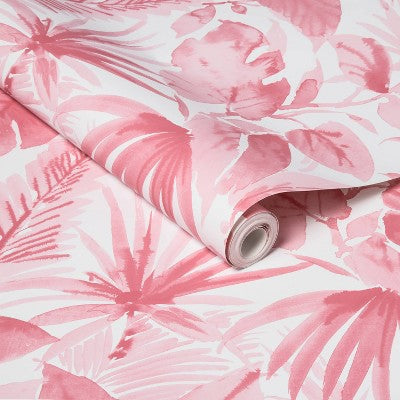 Tropical Leaves Peel & Stick Wallpaper Pink - Opalhouse™: Removable Vinyl, Botanical Leaf Pattern, Self-Adhesive, 27.5 Sq Ft Coverage