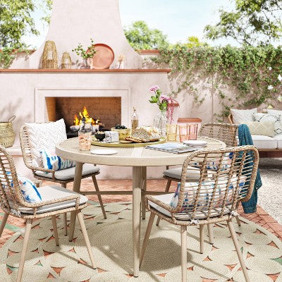 Leona 46" Round Crushed Bamboo Stamped Steel Top Patio Dining Table - Opalhouse™