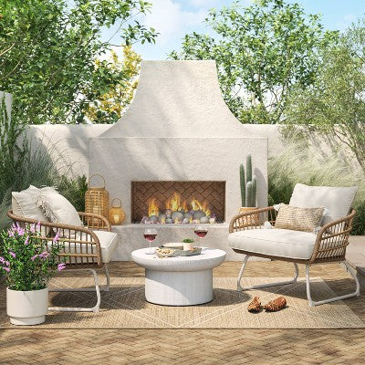  Southport Outdoor Patio Chair With Metal Legs, Club Chair Natural/White - Opalhouse™
