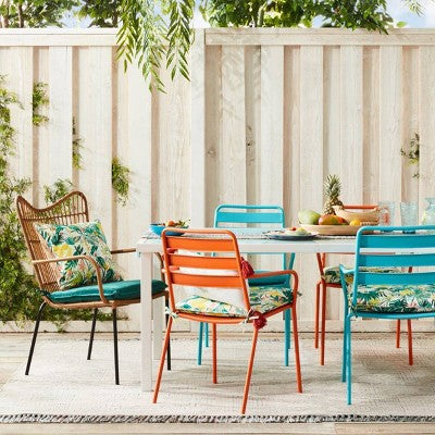  5" X 7" Multi Dot Fringed Outdoor Rug Teal/Pink/Yellow - Opalhouse™