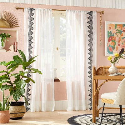  1pc Light Filtering Diamond Border Window Curtain Panel White - Opalhouse™ Designed With Jungalow™