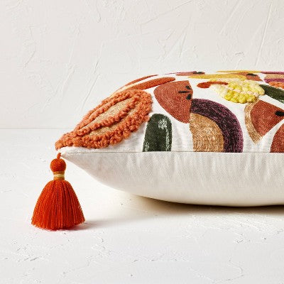  18"x18" Square Cotton Embroidered Harvest Accent Pillow White/Red/Mustard - Opalhouse™ Designed With Jungalow™