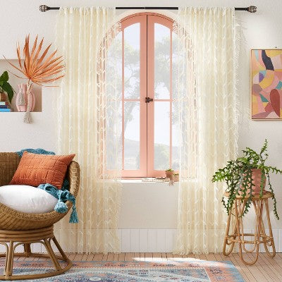  1pc 50"x84" Sheer Zig Zag Macrame Curtain Panel Cream - Opalhouse™ Designed With Jungalow™