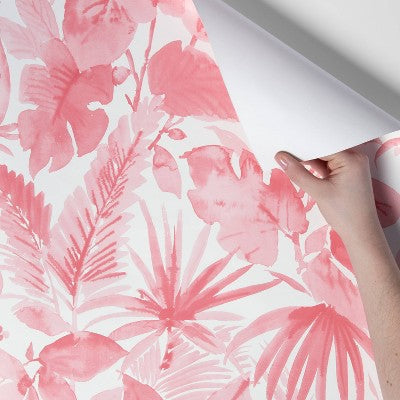  Tropical Leaves Peel & Stick Wallpaper Pink - Opalhouse™: Removable Vinyl, Botanical Leaf Pattern, Self-Adhesive, 27.5 Sq Ft Coverage
