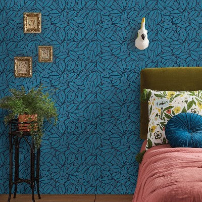  Layered Leaves Peel & Stick Wallpaper Blue - Opalhouse™: Removable, Self-Adhesive, Bohemian Botanical Decor