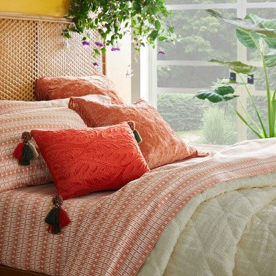  14"x20" Oblong Embroidered Leaf Pattern Accent Pillow Rust - Opalhouse™ Designed With Jungalow™