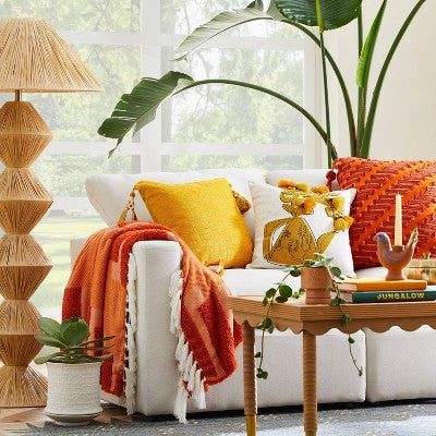  Floral Watering Pitcher Square Throw Pillow With Tassels - Opalhouse™ Designed With Jungalow™