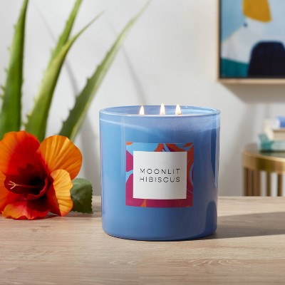  28oz Glass Moonlit Hibiscus Candle Light Blue - Opalhouse™