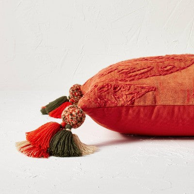  14"x20" Oblong Embroidered Leaf Pattern Accent Pillow Rust - Opalhouse™ Designed With Jungalow™