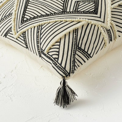  Square Embellished Geometric Decorative Throw Pillow Off-White/Black - Opalhouse™ Designed With Jungalow™