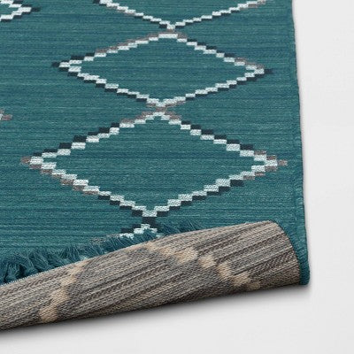  7' X 10' Soft Moroccan Woven Tapestry With Double Knot Fringe Outdoor Rug Teal - Opalhouse™