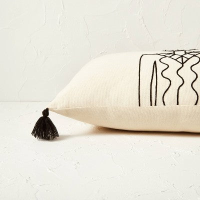  Oversized Oblong Embroidered Decorative Throw Pillow Natural/Black - Opalhouse™ Designed With Jungalow™