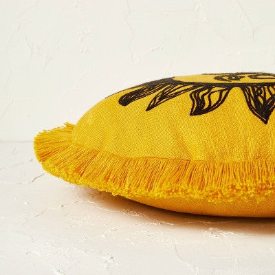  Round Embroidered Sun Fringe Decorative Throw Pillow Gold - Opalhouse™ Designed With Jungalow™