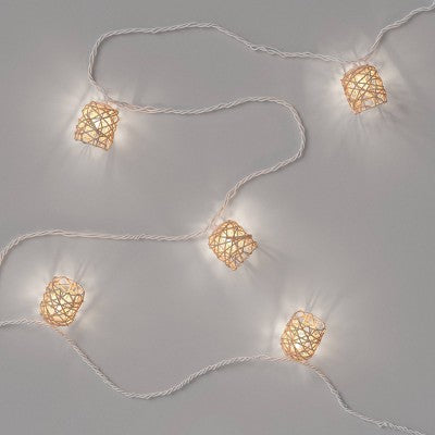  10ct Incandescent Mini Lights With Wrapped Rattan Hoods Brown - Opalhouse™