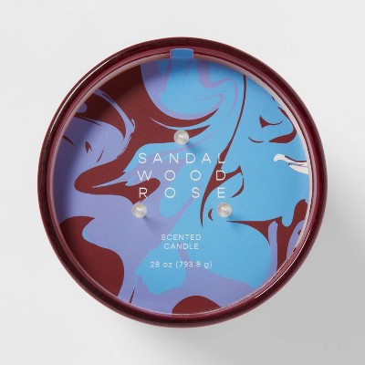  28oz Glass Sandalwood Rose Candle Burgundy - Opalhouse™
