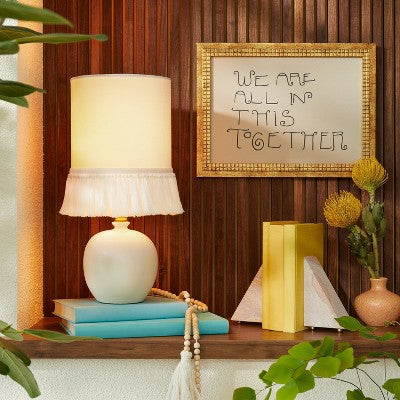  Small Table Lamp With Fringe Shade Off-White (Includes LED Light Bulb) - Opalhouse™ Designed With Jungalow™