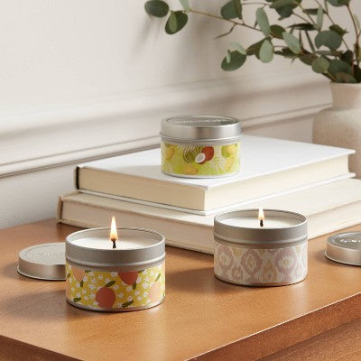  12.15oz Tin Gift Set Silver With Embossed Yellow Candle - Opalhouse™
