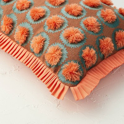  Oblong Jungalow Fringe Pom Decorative Throw Pillow Orange Coral - Opalhouse™ Designed With Jungalow™