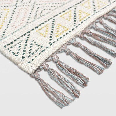  5" X 7" Multi Dot Fringed Outdoor Rug Teal/Pink/Yellow - Opalhouse™