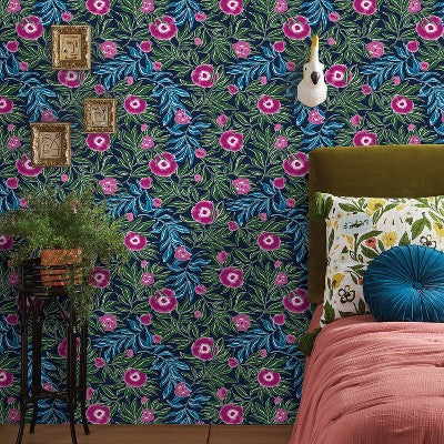  Marker Floral Peel & Stick Wallpaper Blue - Opalhouse™: Removable, Self-Adhesive, Bohemian, Botanical, Washable