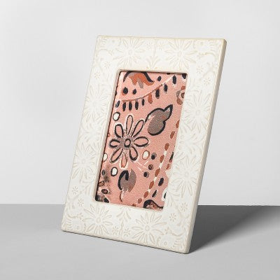  4" X 6" Embossed Ceramic Frame White - Opalhouse™