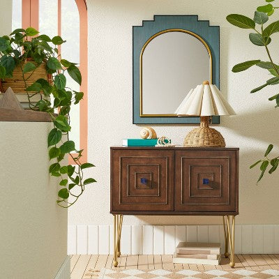  24" X 30" Wood And Brass Wall Mirror Blue - Opalhouse™ Designed With Jungalow™