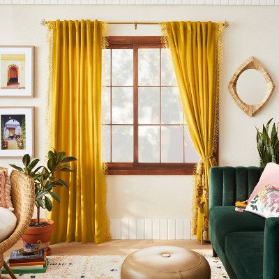  1pc Light Filtering Velvet Macrame Trim Window Curtain Panel - Opalhouse™ Designed With Jungalow™