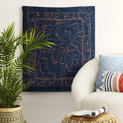  30" X 36" We Are All In This Together Cotton Embroidered Woven Polyester/Cotton Slub Wall Art Blue - Opalhouse™