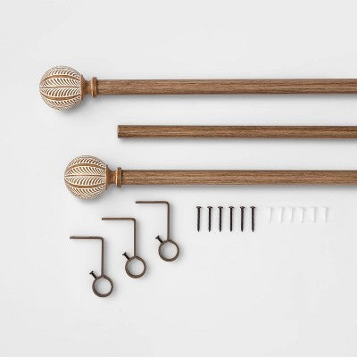  Carved Light Woodtone Ball Curtain Rod Natural - Opalhouse™