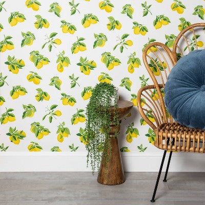  Lemons Peel & Stick Wallpaper Yellow - Opalhouse™: Cute Removable Vinyl, Repositionable, Stain-Resistant, Washable