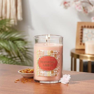  21.5oz 2-Wick Blushing Amber Lidded Glass Jar Candle Orange - Opalhouse™