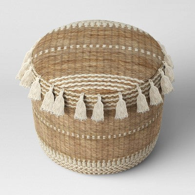  Gemma Pouf Jute Striped/Tassels Natural - Opalhouse™