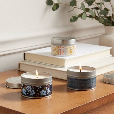  12.15oz Tin Gift Set Silver With Embossed Lid Blue Candle - Opalhouse™