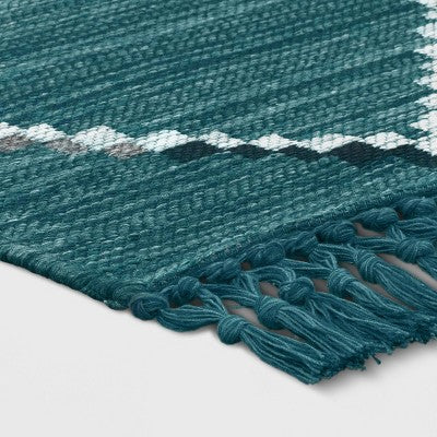  7' X 10' Soft Moroccan Woven Tapestry With Double Knot Fringe Outdoor Rug Teal - Opalhouse™