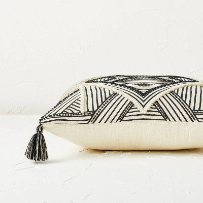  Square Embellished Geometric Decorative Throw Pillow Off-White/Black - Opalhouse™ Designed With Jungalow™