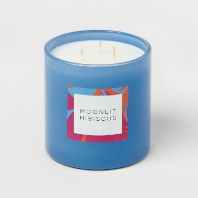  28oz Glass Moonlit Hibiscus Candle Light Blue - Opalhouse™