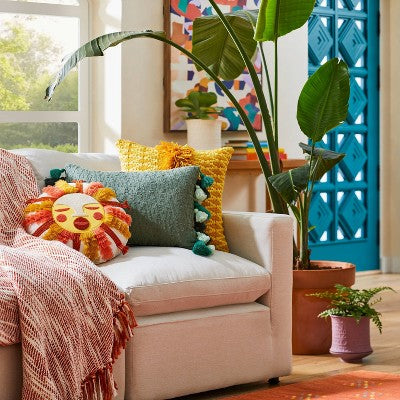  Fringed And Embroidered Sun Round Throw Pillow Gold - Opalhouse™ Designed With Jungalow™