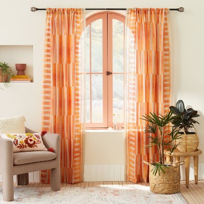  1pc Sheer Ophelia Printed Burnout Window Curtain Panel Orange - Opalhouse™ Designed With Jungalow™ 