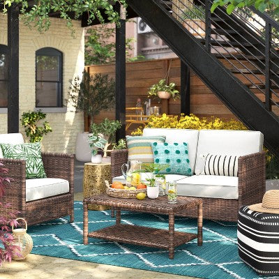  7' X 10' Soft Moroccan Woven Tapestry With Double Knot Fringe Outdoor Rug Teal - Opalhouse™