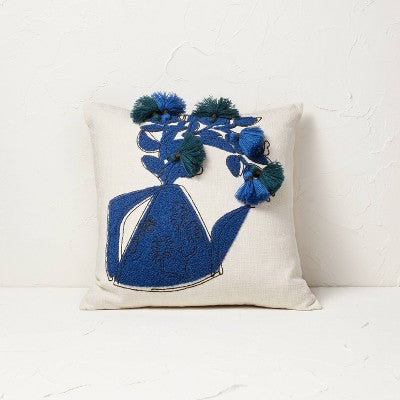  Floral Watering Pitcher Square Throw Pillow With Tassels - Opalhouse™ Designed With Jungalow™