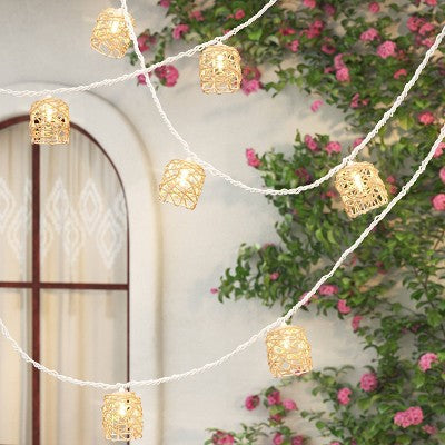  10ct Incandescent Mini Lights With Wrapped Rattan Hoods Brown - Opalhouse™