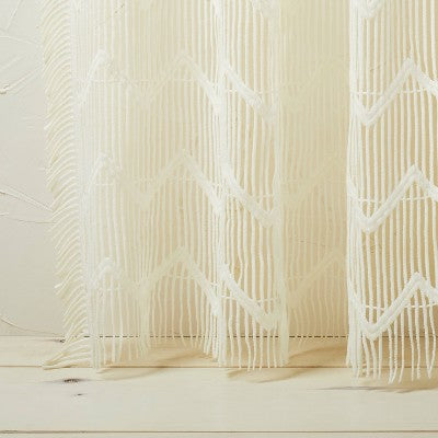  1pc 50"x84" Sheer Zig Zag Macrame Curtain Panel Cream - Opalhouse™ Designed With Jungalow™