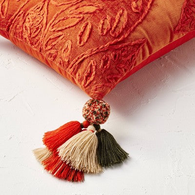  14"x20" Oblong Embroidered Leaf Pattern Accent Pillow Rust - Opalhouse™ Designed With Jungalow™