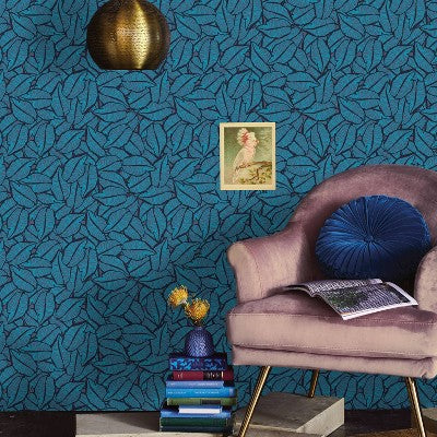  Layered Leaves Peel & Stick Wallpaper Blue - Opalhouse™: Removable, Self-Adhesive, Bohemian Botanical Decor