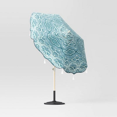  7.5'x7.5' Decorative Trim Scalloped Outdoor Market Umbrella Blue - Opalhouse™ Designed With Jungalow™