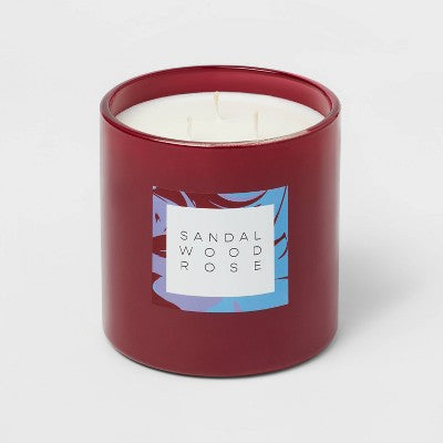  28oz Glass Sandalwood Rose Candle Burgundy - Opalhouse™