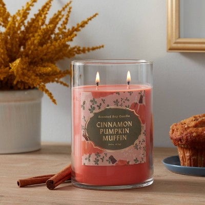  21.5oz Lidded Glass Jar 2-Wick Cinnamon Pumpkin Muffin Candle - Opalhouse™