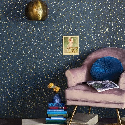  Celestial Peel & Stick Wallpaper Navy/Gold - Opalhouse™: Removable Vinyl, Self-Adhesive, Stain-Resistant, 27.5 Sq Ft Coverage