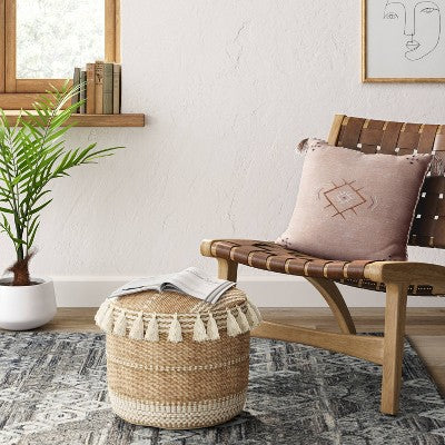  Gemma Pouf Jute Striped/Tassels Natural - Opalhouse™