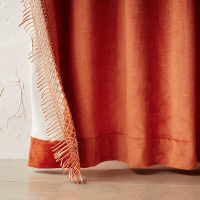  1pc Light Filtering Velvet Macrame Trim Window Curtain Panel Burnt Orange - Opalhouse™ Designed With Jungalow™